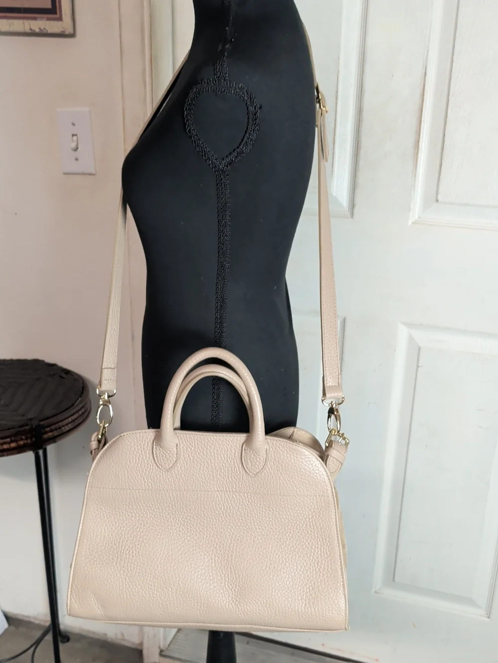 Anna Paola Riva Leather Suede Handbag Crossbody Taupe Made In Italy Satchel